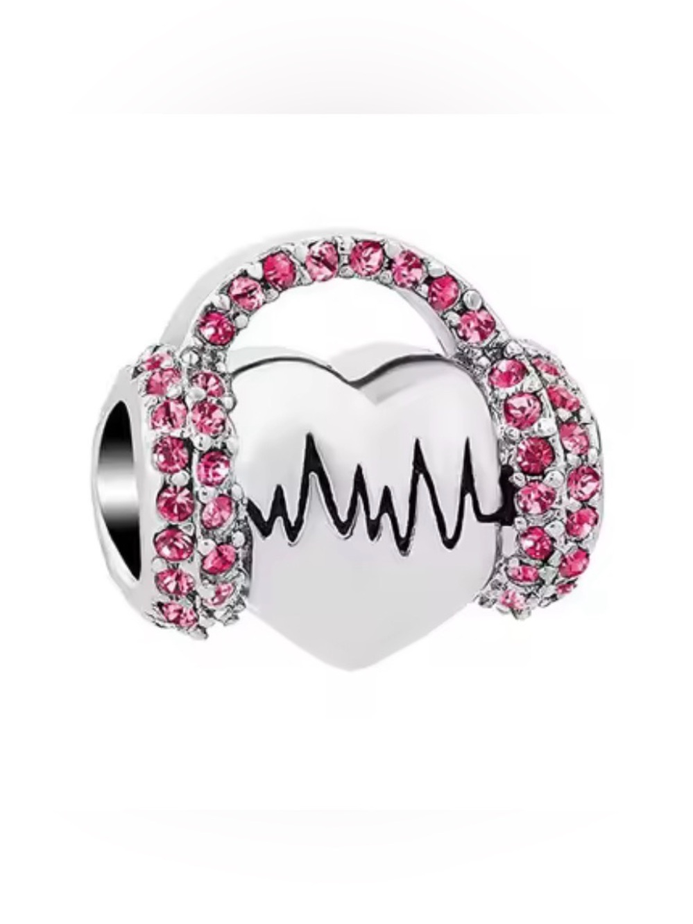 Silver & Pink Heartbeat Headphone Charm